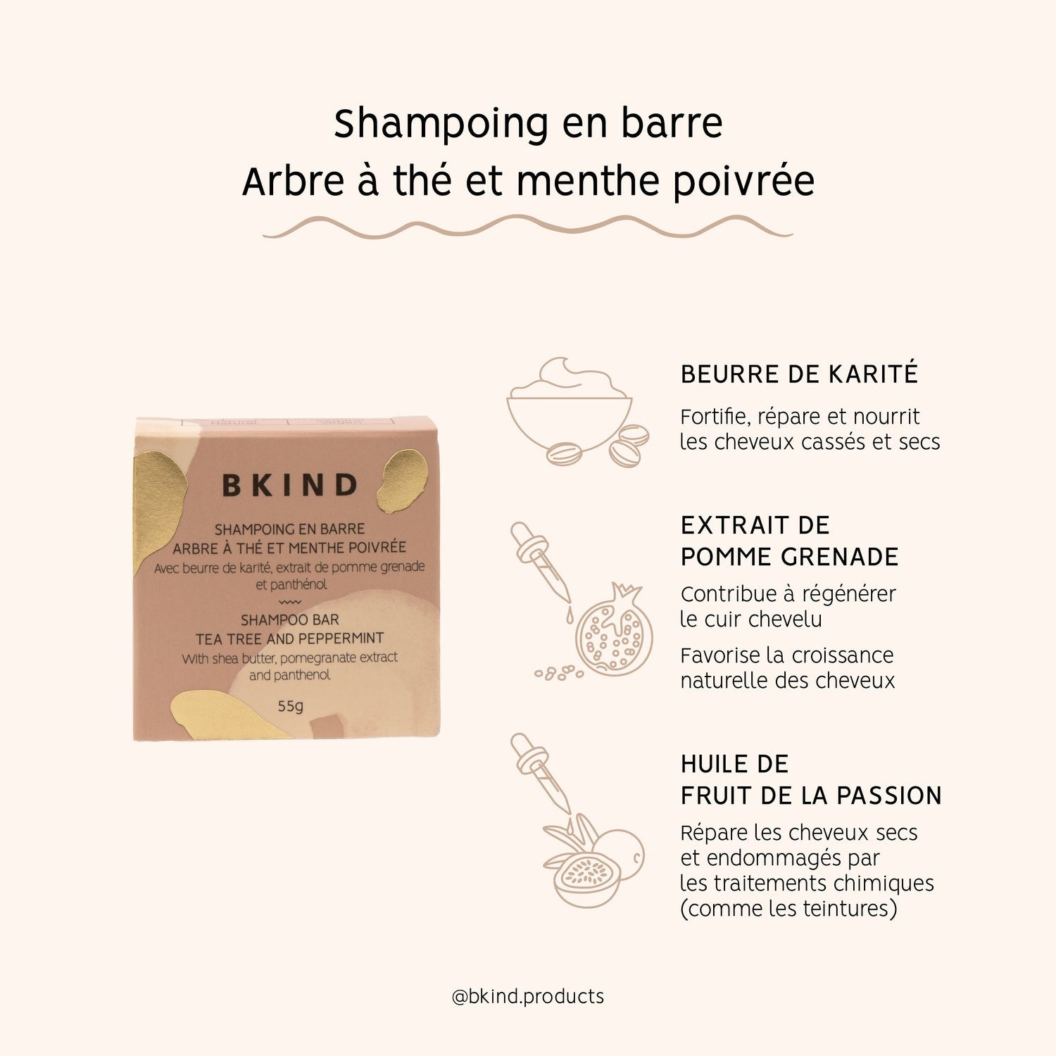 shampoing en barre bkind arbre à thé et menthe poivrée